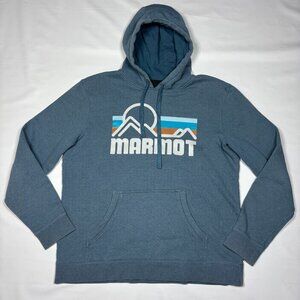 Marmot Coastal Hoodie Blue Graphic Pullover Hoodie Sweatshirt Adult Large